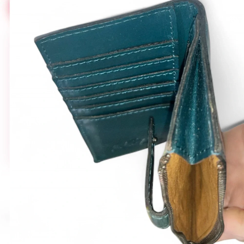 Patricia Nash • Turquoise Full‑Grain Leather Wallet • Vintage Zip Coin Organizer